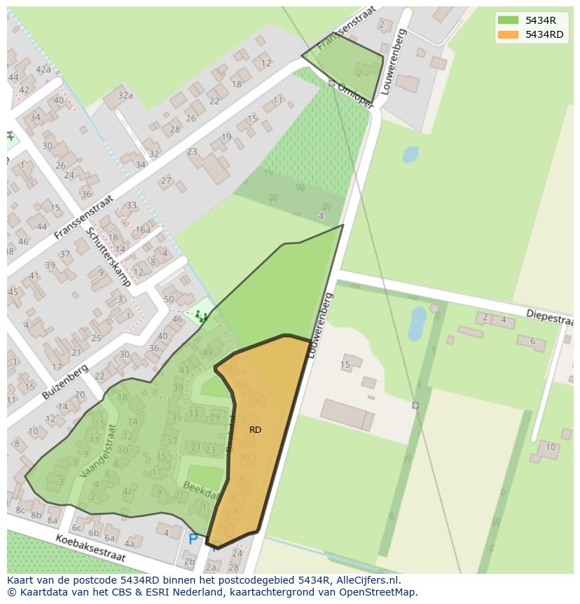 Afbeelding van het postcodegebied 5434 RD op de kaart.