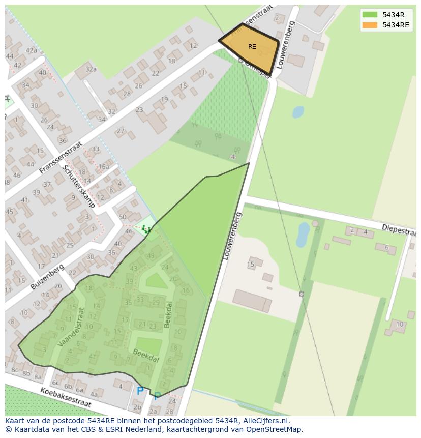 Afbeelding van het postcodegebied 5434 RE op de kaart.