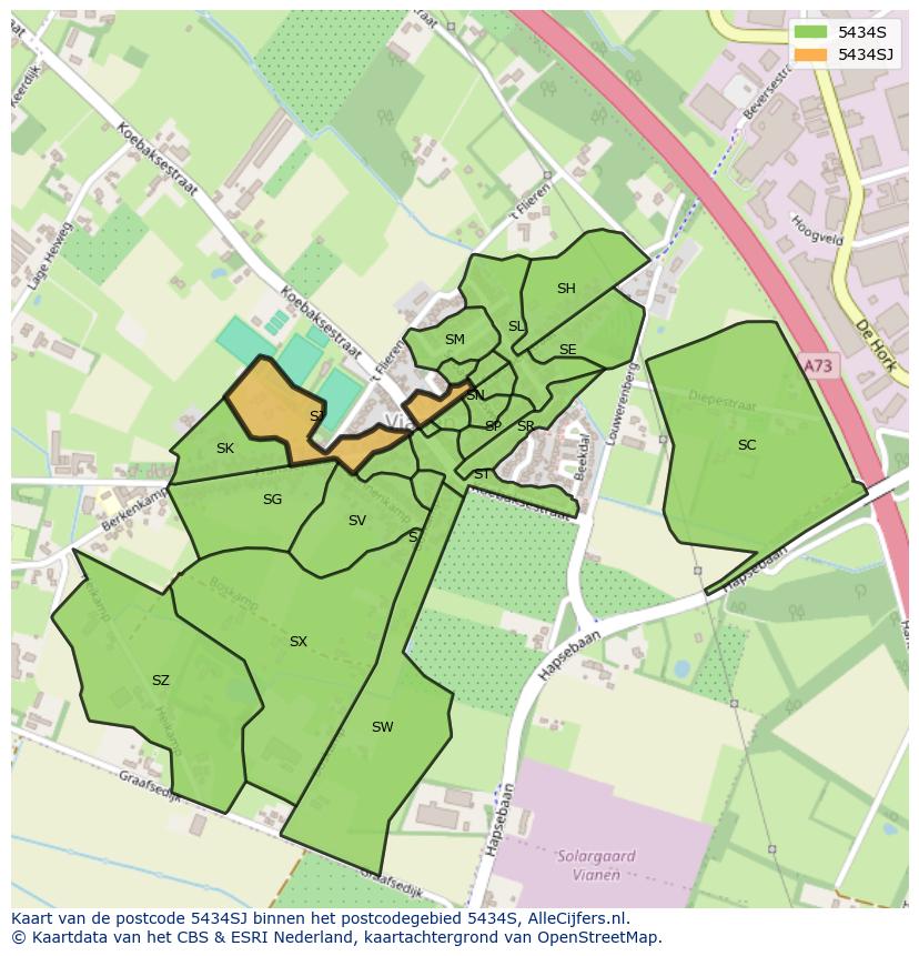Afbeelding van het postcodegebied 5434 SJ op de kaart.