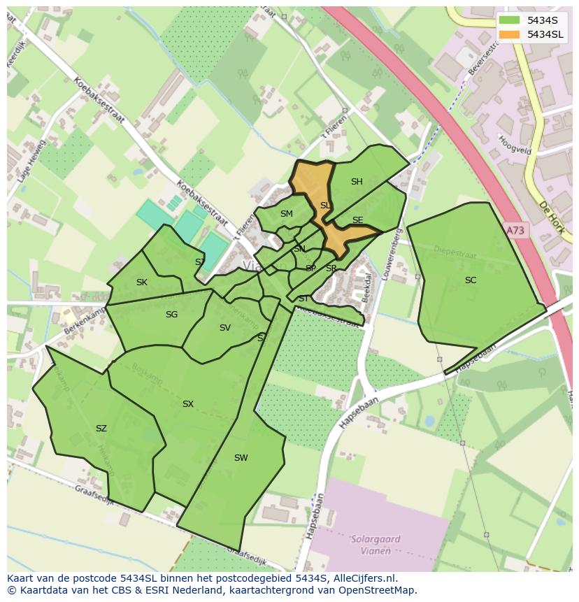 Afbeelding van het postcodegebied 5434 SL op de kaart.