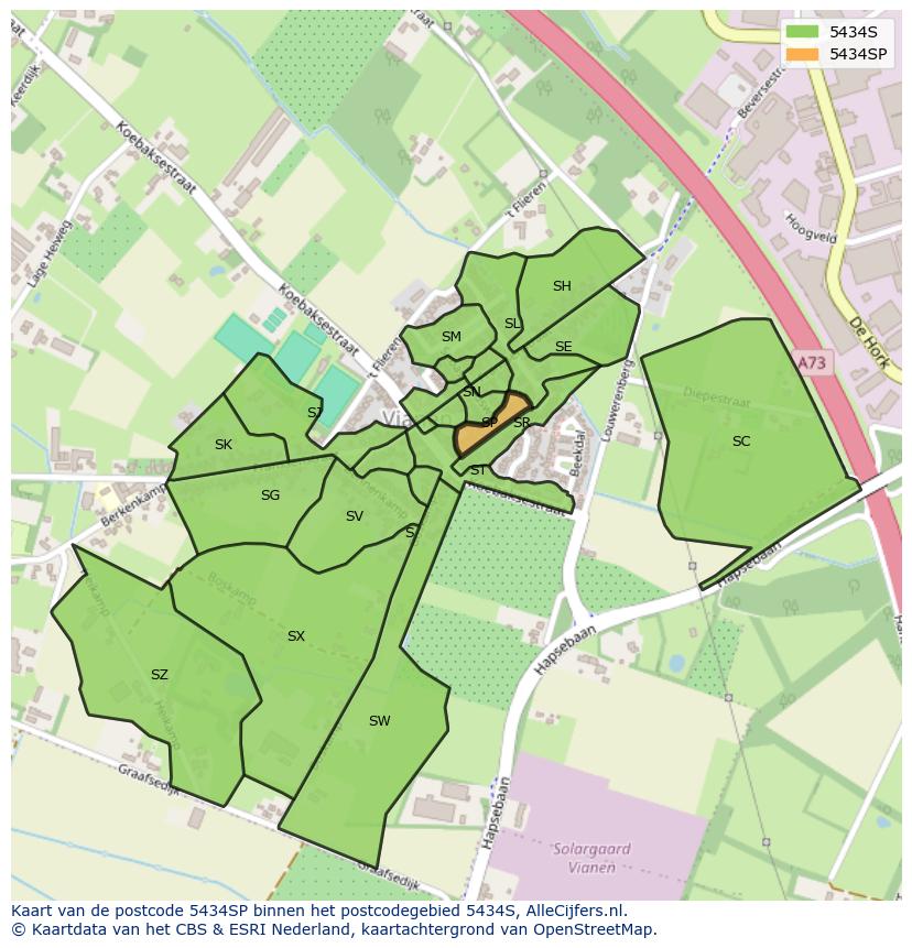 Afbeelding van het postcodegebied 5434 SP op de kaart.
