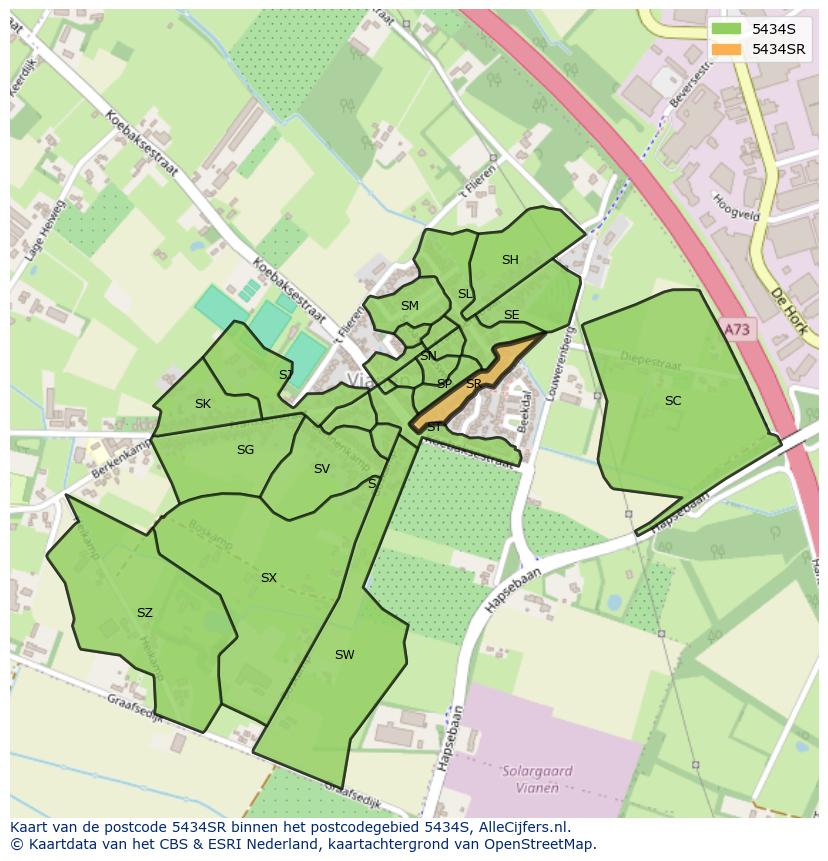 Afbeelding van het postcodegebied 5434 SR op de kaart.