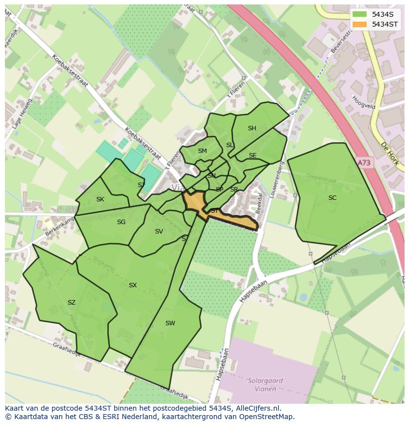 Afbeelding van het postcodegebied 5434 ST op de kaart.