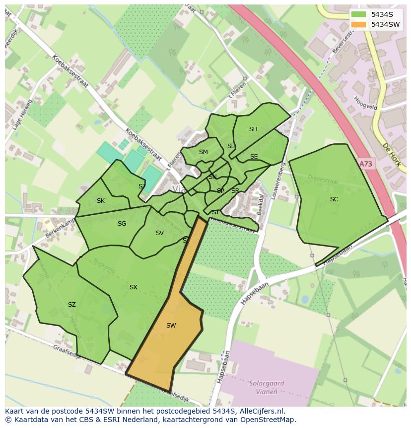 Afbeelding van het postcodegebied 5434 SW op de kaart.
