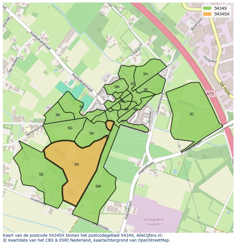 Afbeelding van het postcodegebied 5434 SX op de kaart.