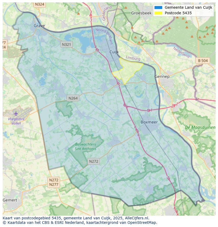 Afbeelding van het postcodegebied 5435 op de kaart.