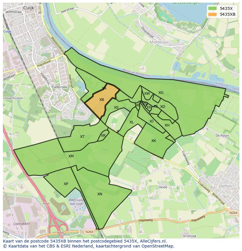 Afbeelding van het postcodegebied 5435 XB op de kaart.