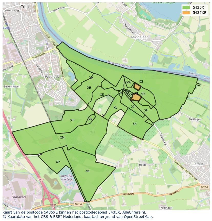 Afbeelding van het postcodegebied 5435 XE op de kaart.