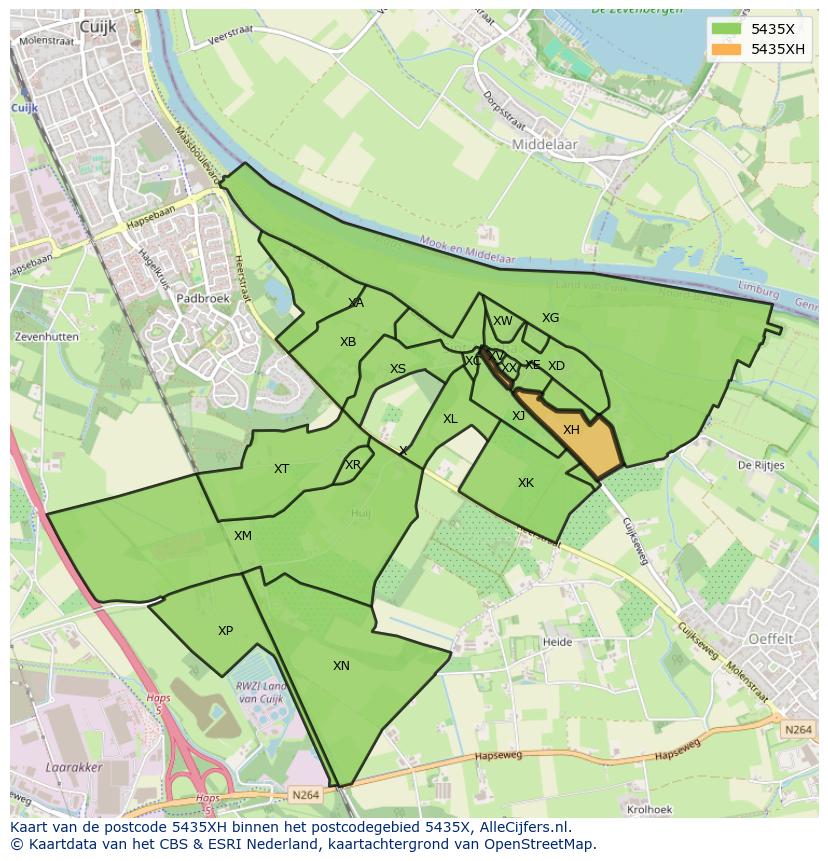 Afbeelding van het postcodegebied 5435 XH op de kaart.