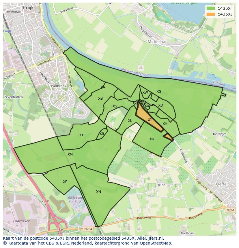 Afbeelding van het postcodegebied 5435 XJ op de kaart.