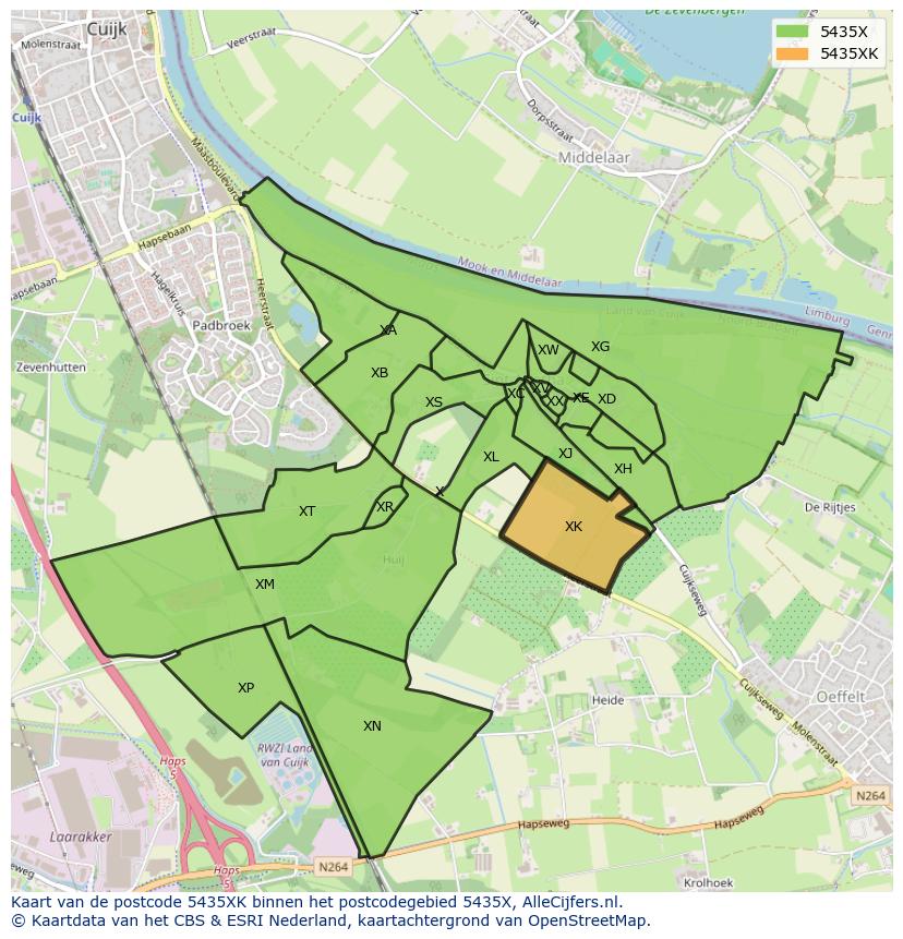 Afbeelding van het postcodegebied 5435 XK op de kaart.