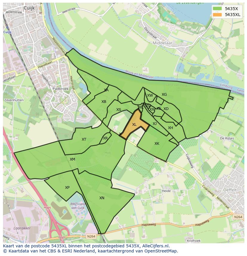 Afbeelding van het postcodegebied 5435 XL op de kaart.