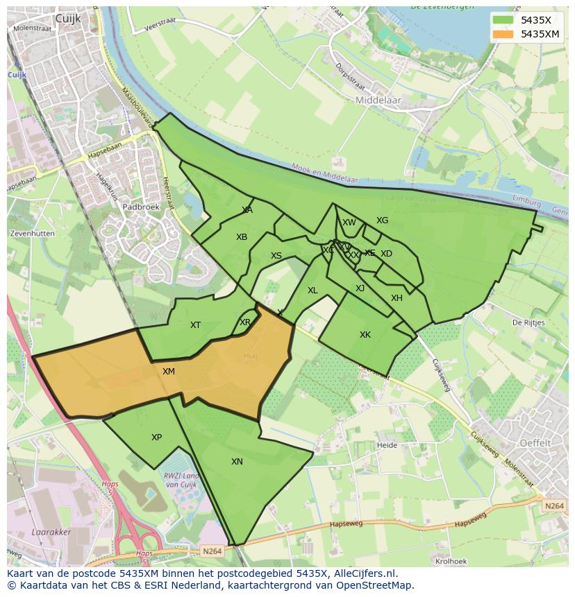 Afbeelding van het postcodegebied 5435 XM op de kaart.