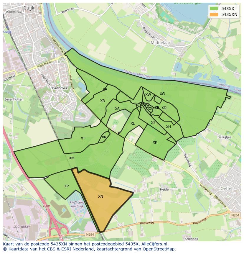 Afbeelding van het postcodegebied 5435 XN op de kaart.