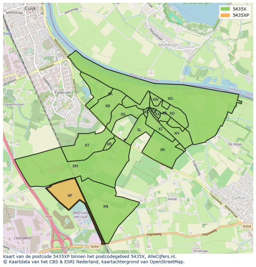 Afbeelding van het postcodegebied 5435 XP op de kaart.