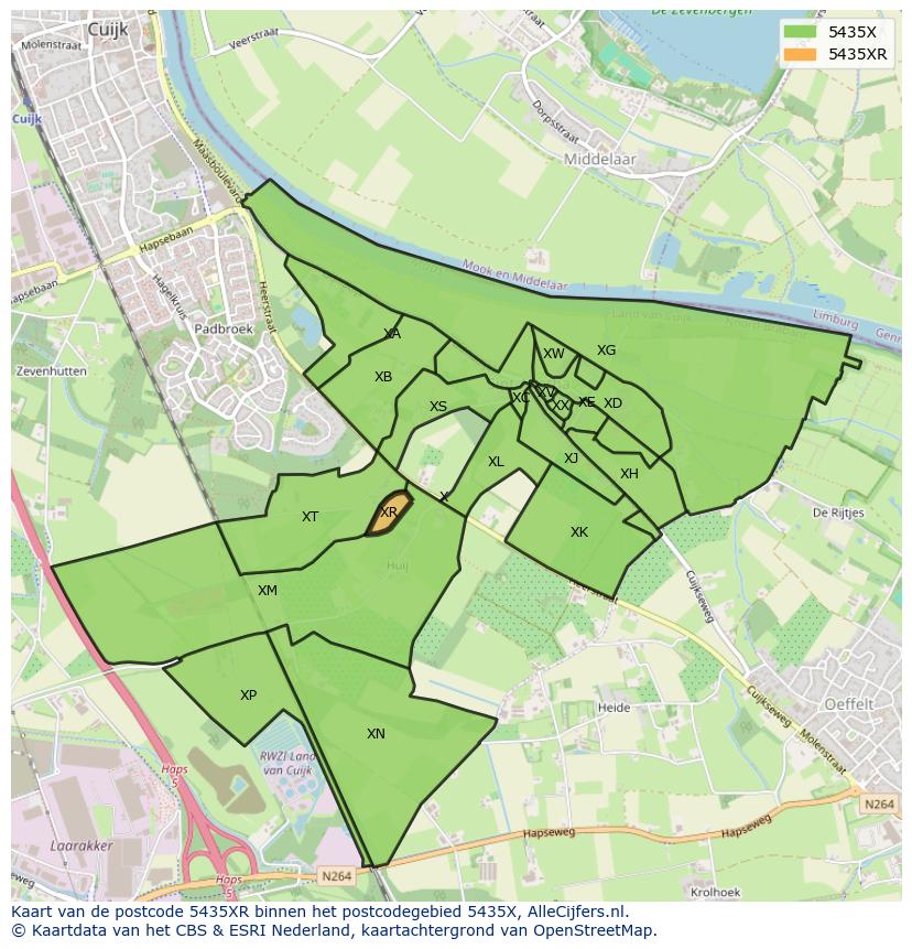 Afbeelding van het postcodegebied 5435 XR op de kaart.
