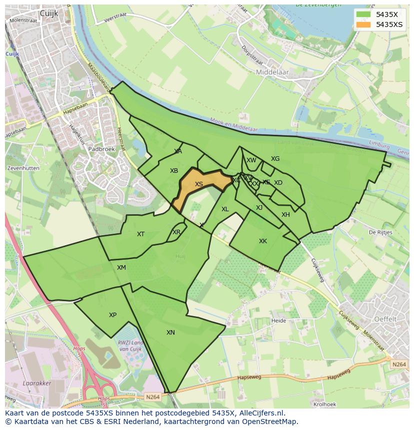Afbeelding van het postcodegebied 5435 XS op de kaart.