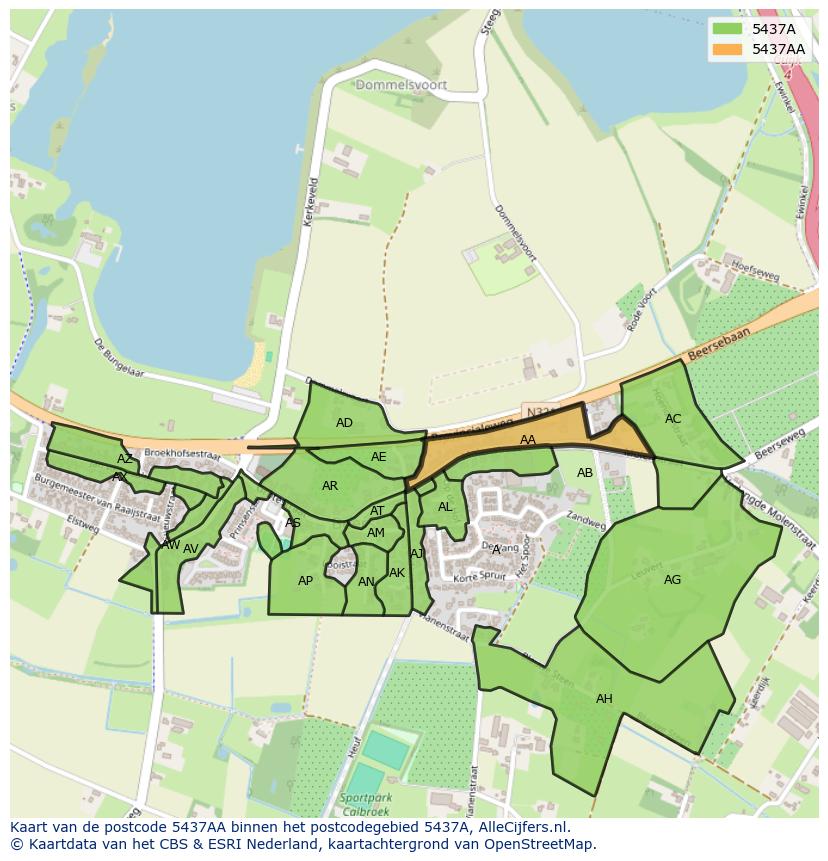 Afbeelding van het postcodegebied 5437 AA op de kaart.