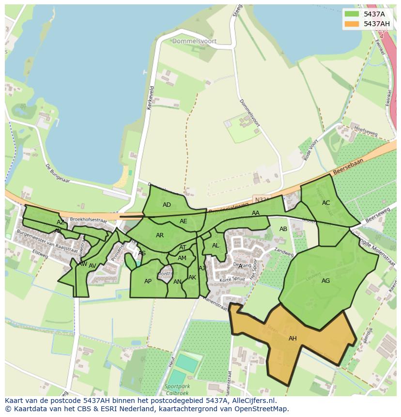Afbeelding van het postcodegebied 5437 AH op de kaart.