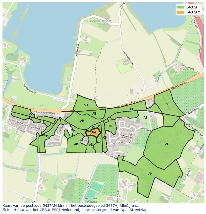Afbeelding van het postcodegebied 5437 AM op de kaart.