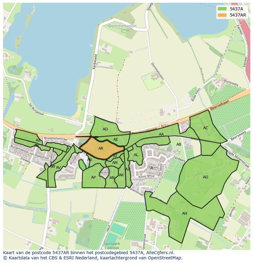 Afbeelding van het postcodegebied 5437 AR op de kaart.