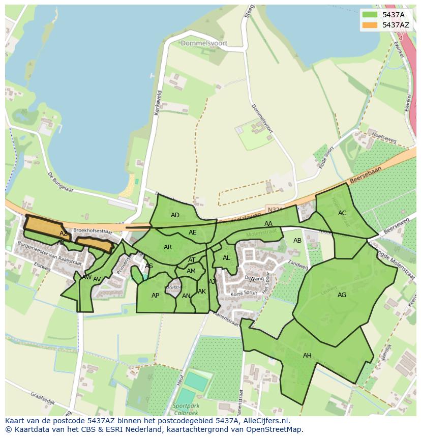 Afbeelding van het postcodegebied 5437 AZ op de kaart.