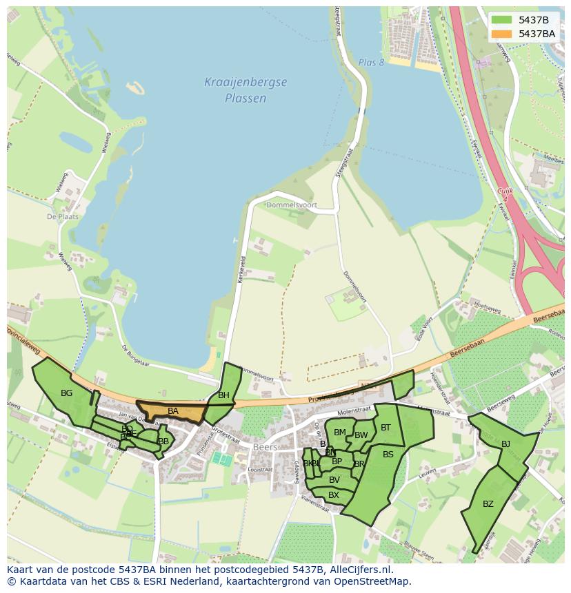 Afbeelding van het postcodegebied 5437 BA op de kaart.