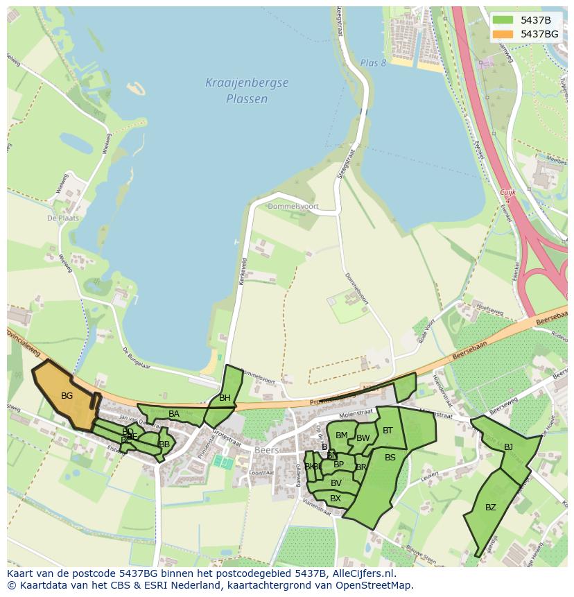 Afbeelding van het postcodegebied 5437 BG op de kaart.