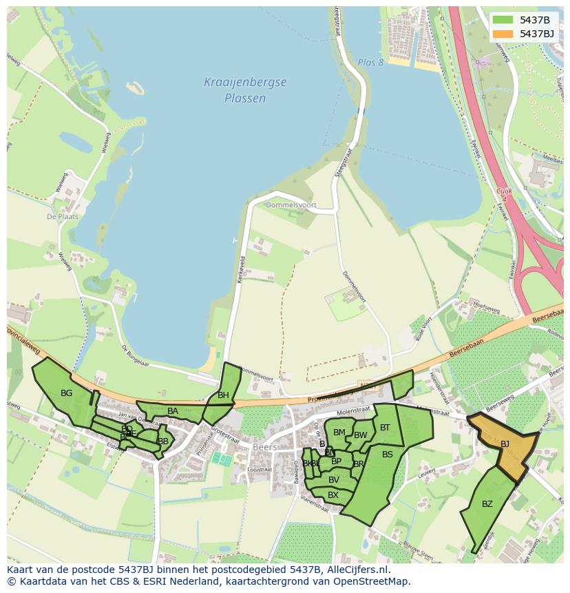 Afbeelding van het postcodegebied 5437 BJ op de kaart.