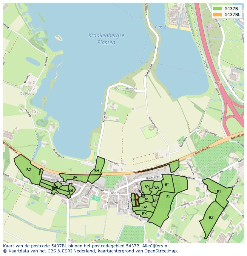 Afbeelding van het postcodegebied 5437 BL op de kaart.