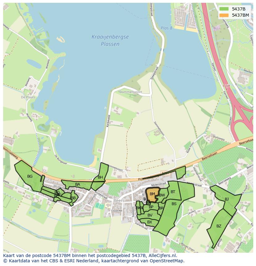 Afbeelding van het postcodegebied 5437 BM op de kaart.