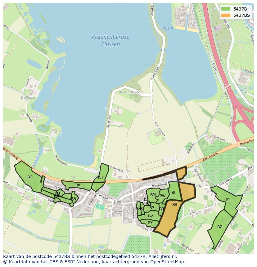 Afbeelding van het postcodegebied 5437 BS op de kaart.