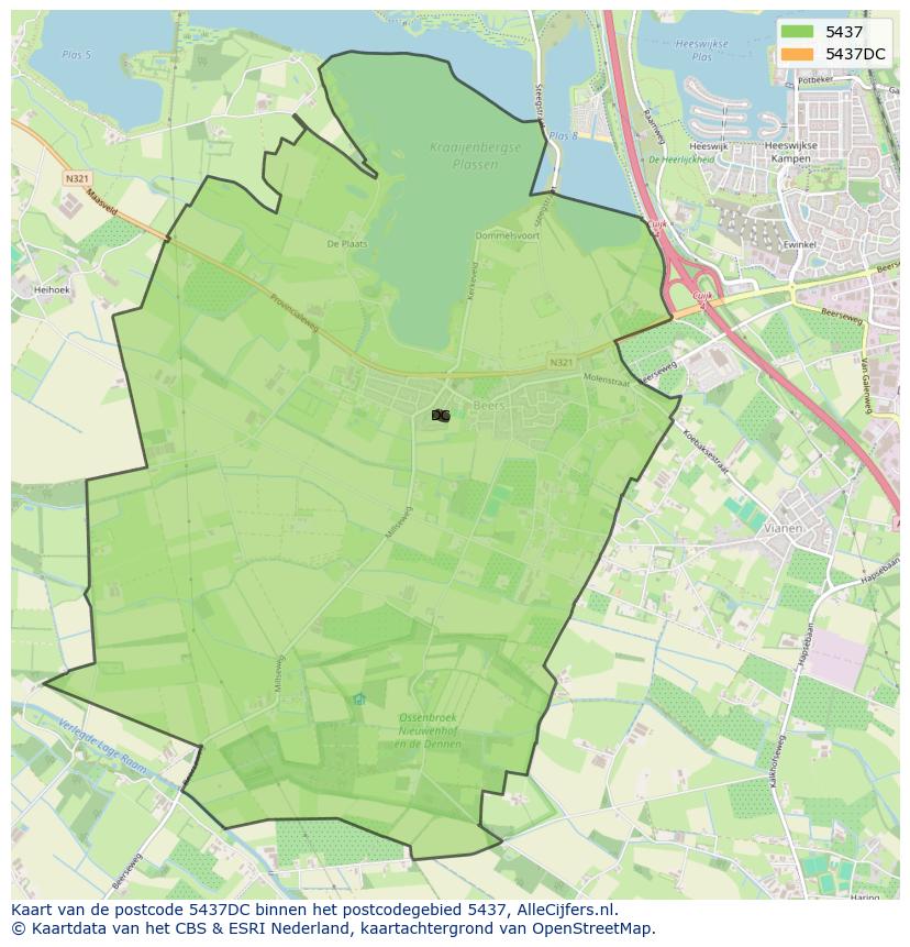 Afbeelding van het postcodegebied 5437 DC op de kaart.