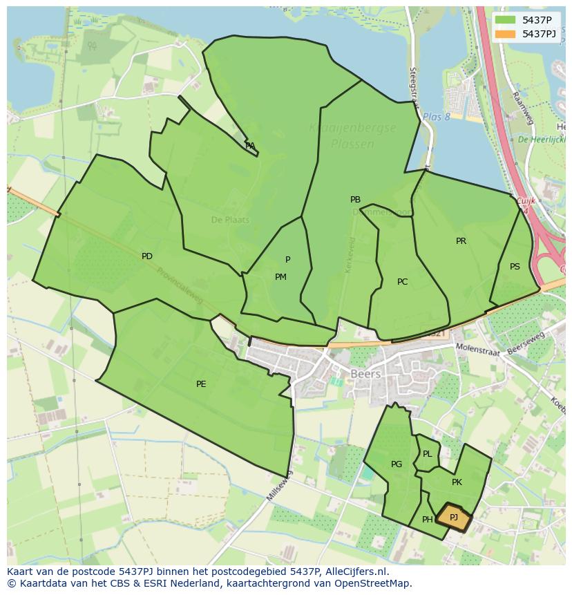 Afbeelding van het postcodegebied 5437 PJ op de kaart.