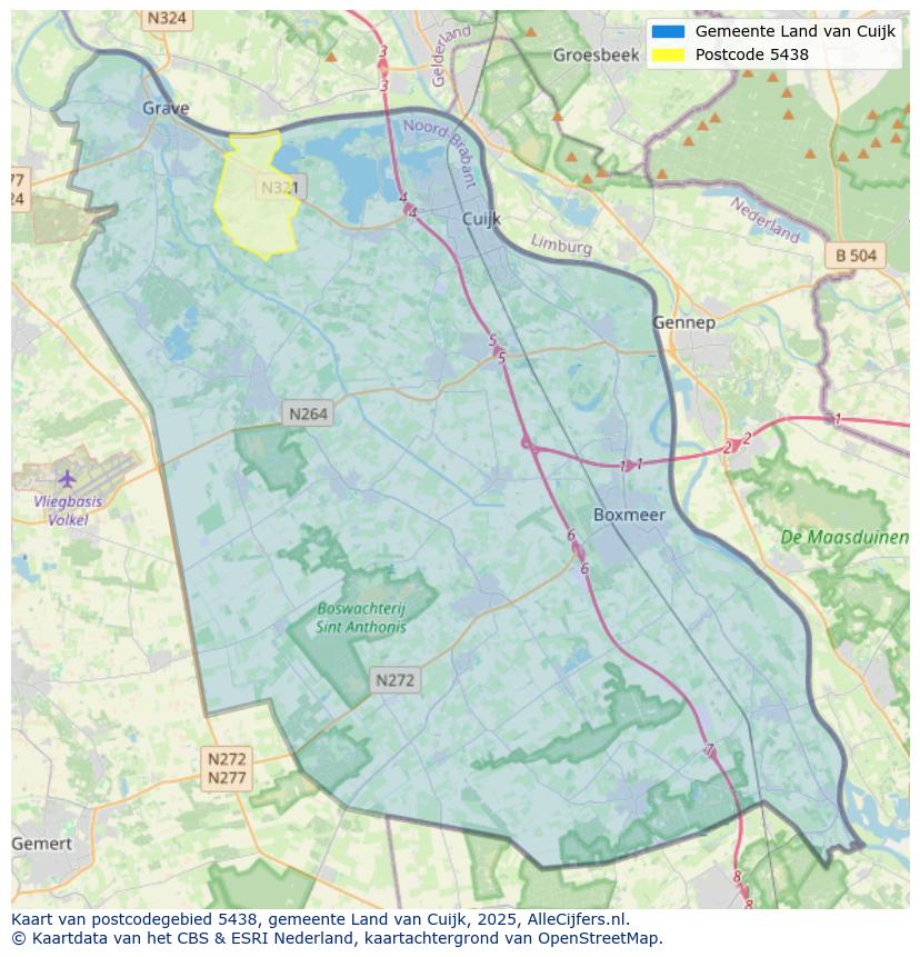 Afbeelding van het postcodegebied 5438 op de kaart.