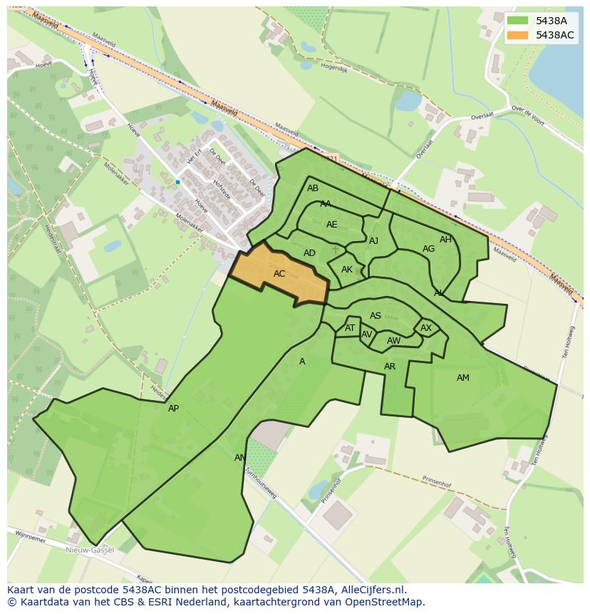 Afbeelding van het postcodegebied 5438 AC op de kaart.