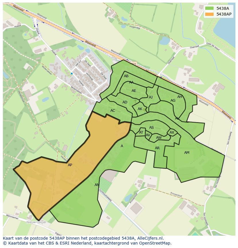 Afbeelding van het postcodegebied 5438 AP op de kaart.
