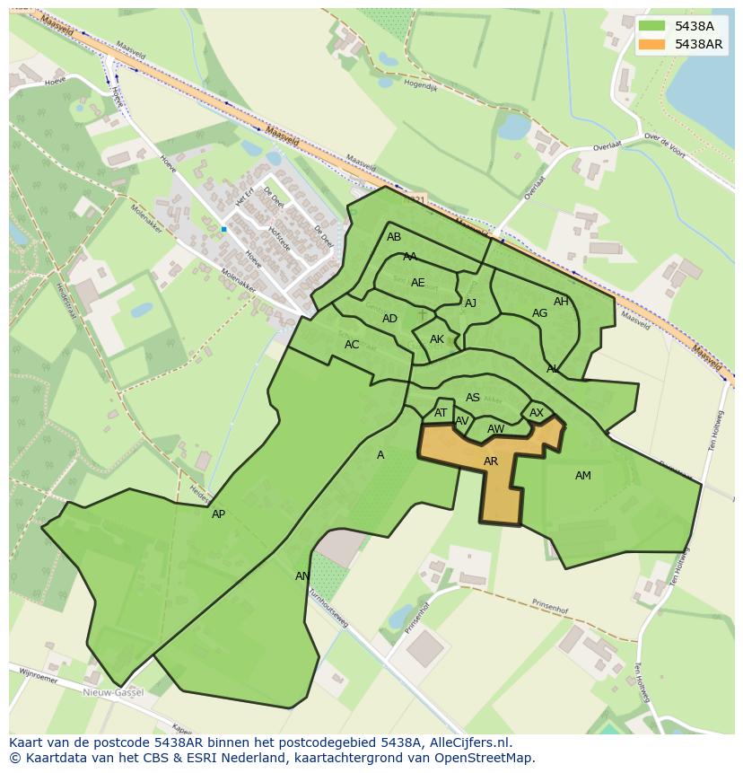 Afbeelding van het postcodegebied 5438 AR op de kaart.