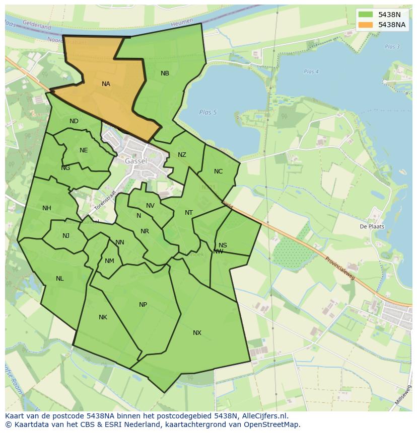 Afbeelding van het postcodegebied 5438 NA op de kaart.