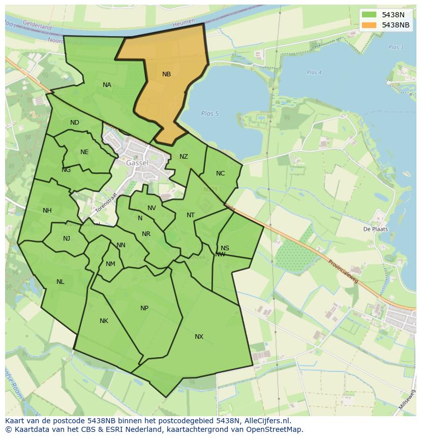 Afbeelding van het postcodegebied 5438 NB op de kaart.