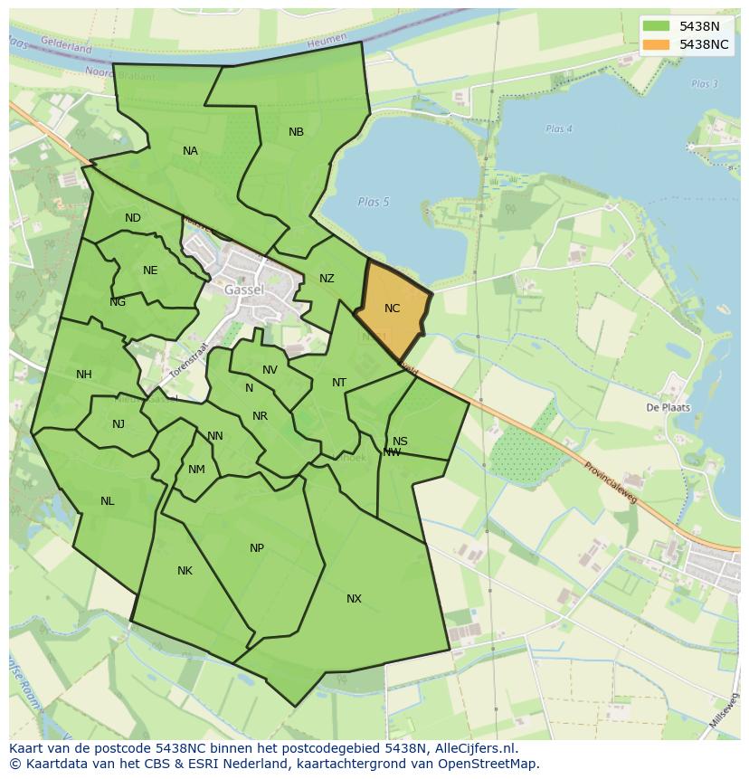 Afbeelding van het postcodegebied 5438 NC op de kaart.