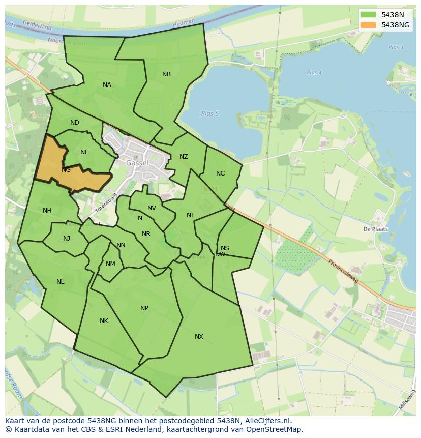 Afbeelding van het postcodegebied 5438 NG op de kaart.
