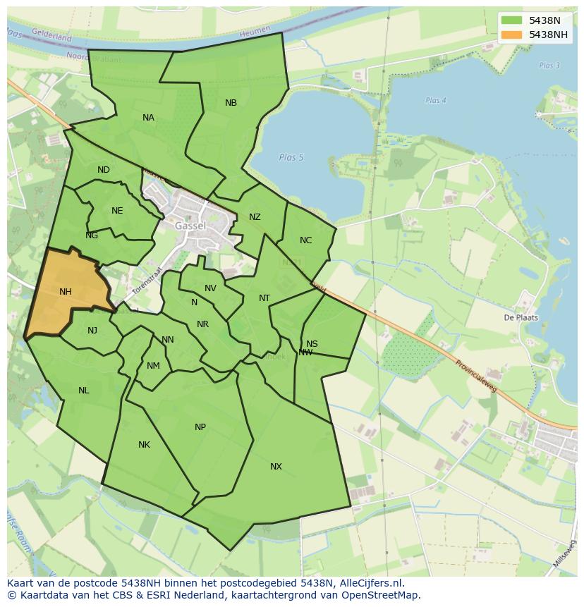 Afbeelding van het postcodegebied 5438 NH op de kaart.