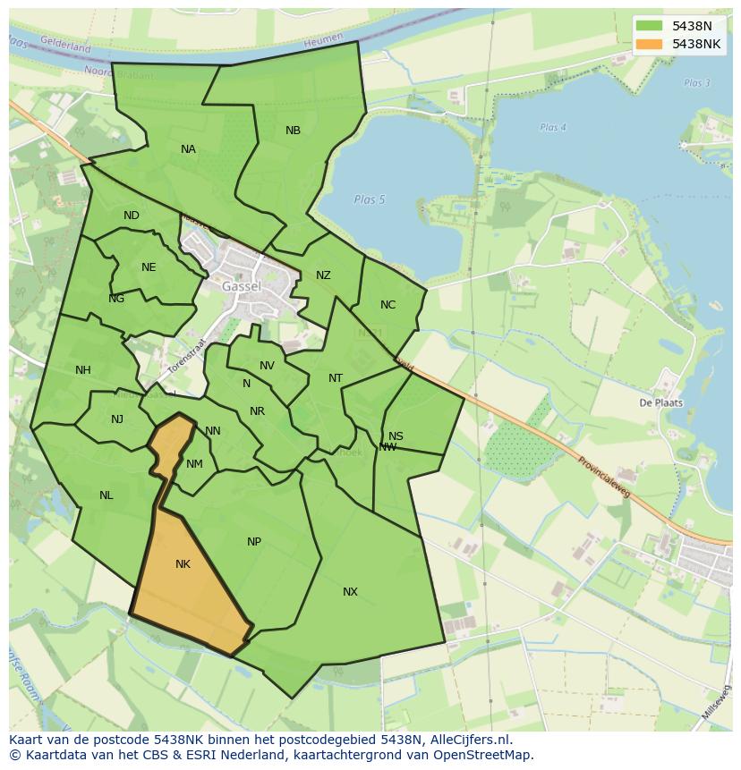 Afbeelding van het postcodegebied 5438 NK op de kaart.