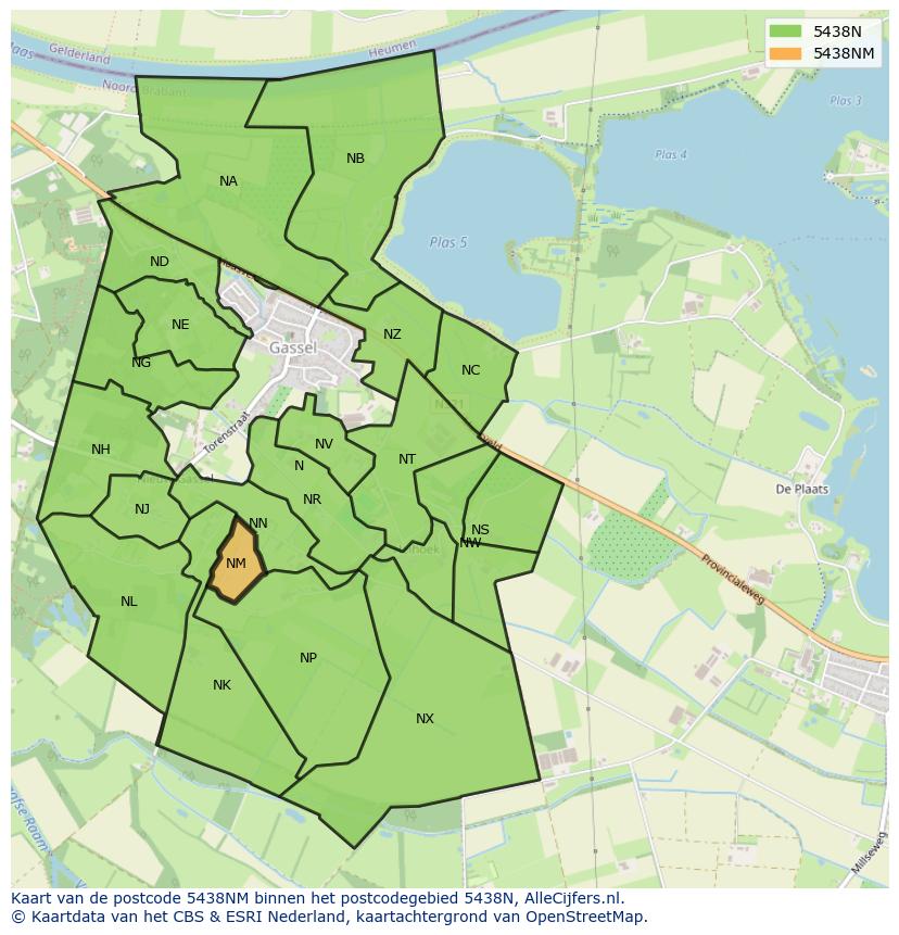 Afbeelding van het postcodegebied 5438 NM op de kaart.