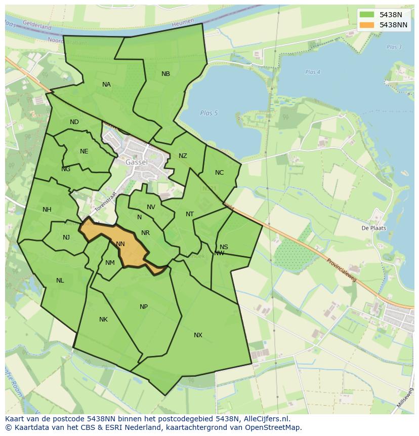 Afbeelding van het postcodegebied 5438 NN op de kaart.