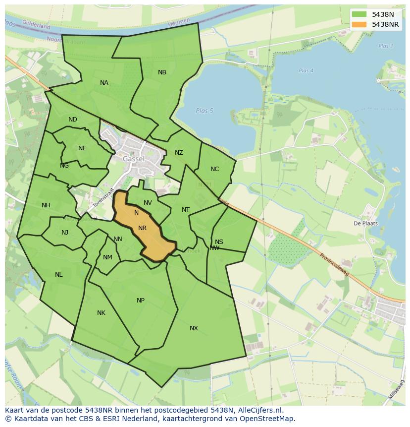 Afbeelding van het postcodegebied 5438 NR op de kaart.