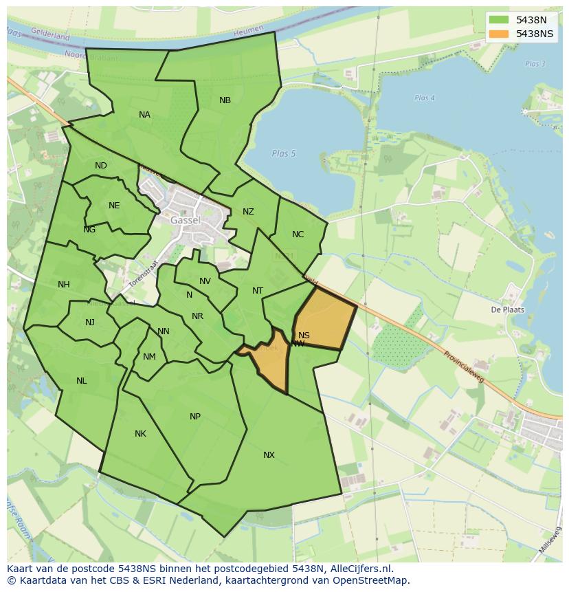 Afbeelding van het postcodegebied 5438 NS op de kaart.