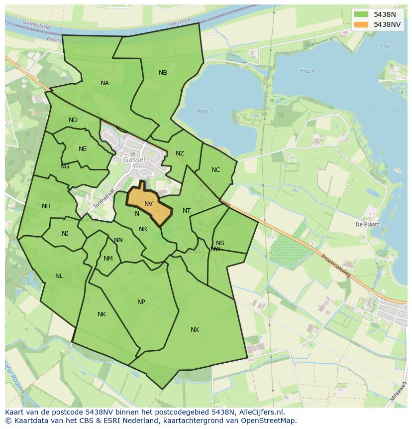 Afbeelding van het postcodegebied 5438 NV op de kaart.