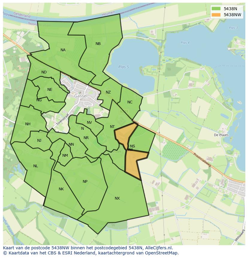 Afbeelding van het postcodegebied 5438 NW op de kaart.